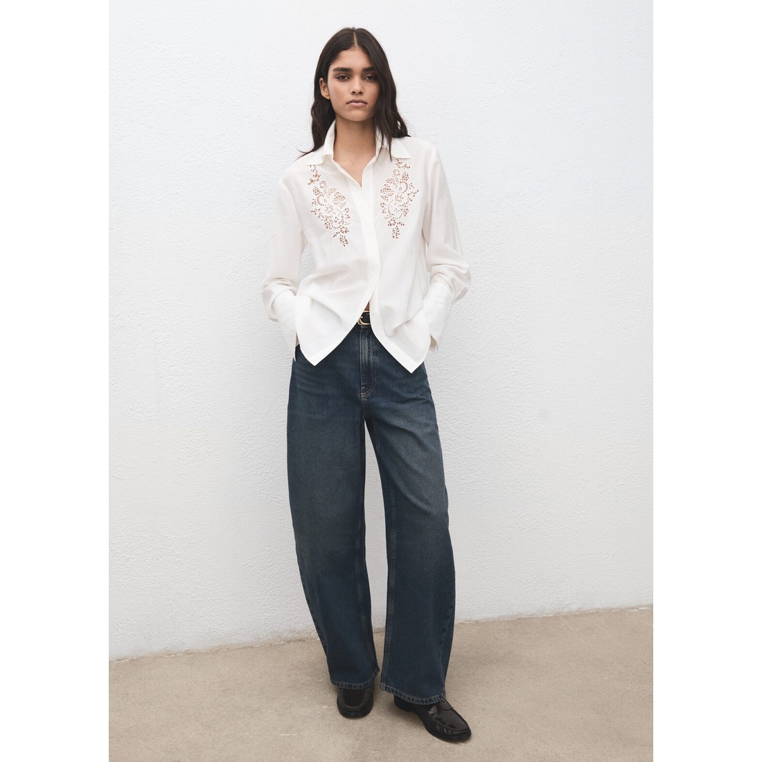 Embroidered Shirt With Lace Accents available now at Lenox Square®