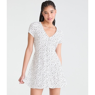 Aeropostale Printed V-Neck Buttoned A-Line Dress available now at Coral  Square