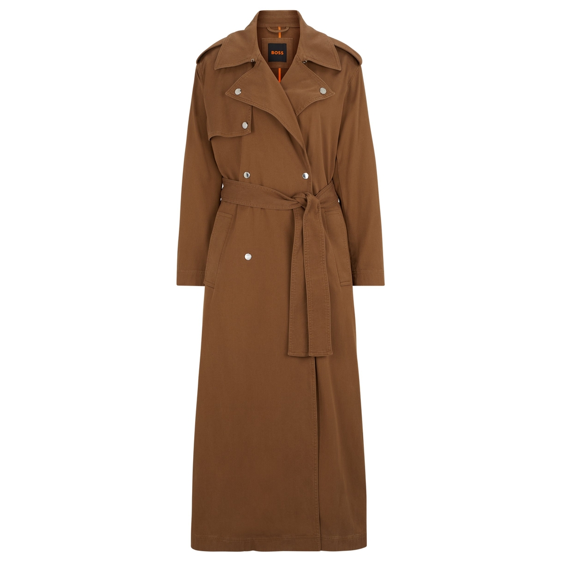 Belted trench coat with hardware trims available now at