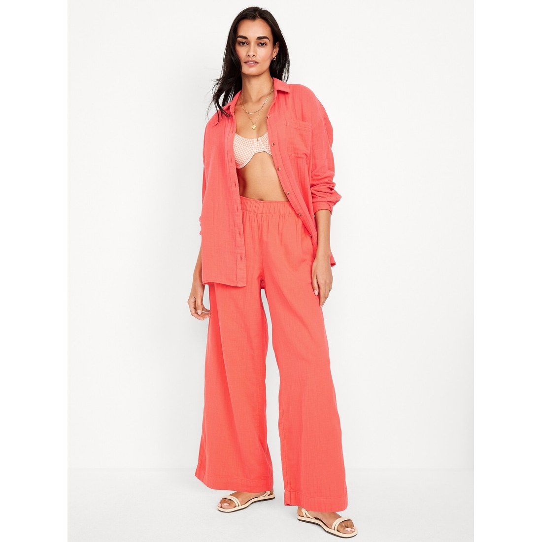 High-Waisted Crinkle Gauze Super Wide-Leg Pants available