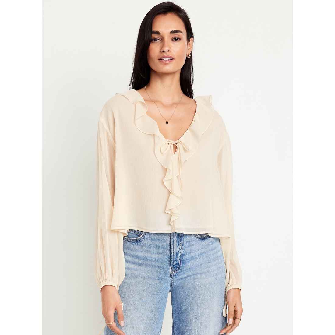 Ruffled Chiffon Cropped Blouse available now at Liberty Tree
