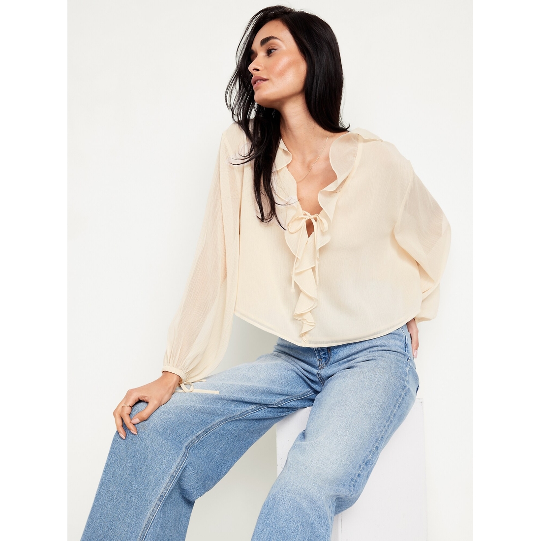 Ruffled Chiffon Cropped Blouse available now at Liberty Tree