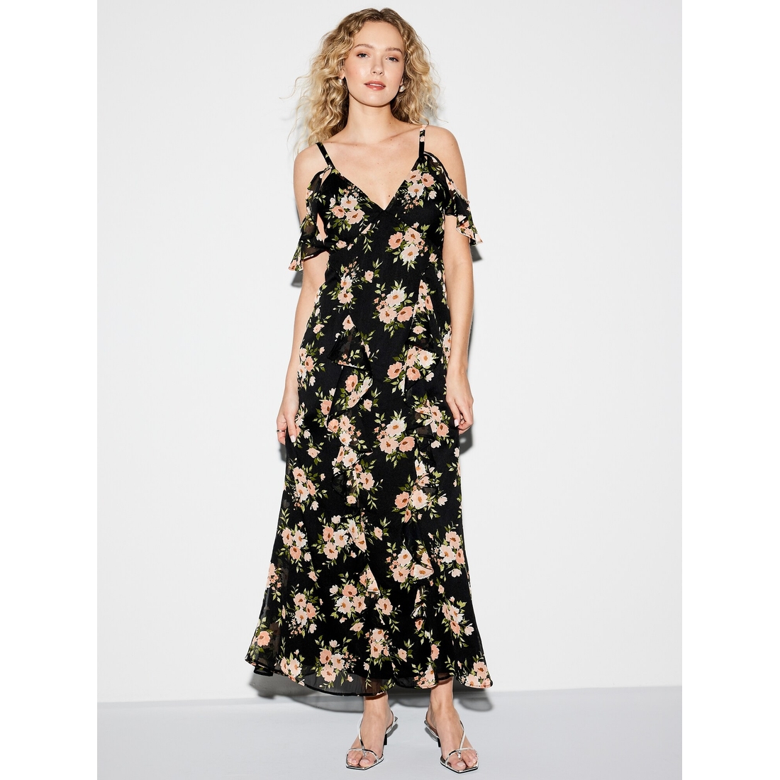 Chiffon Sleeveless Hit Color Off Shoulder High waist Maxi Dresses