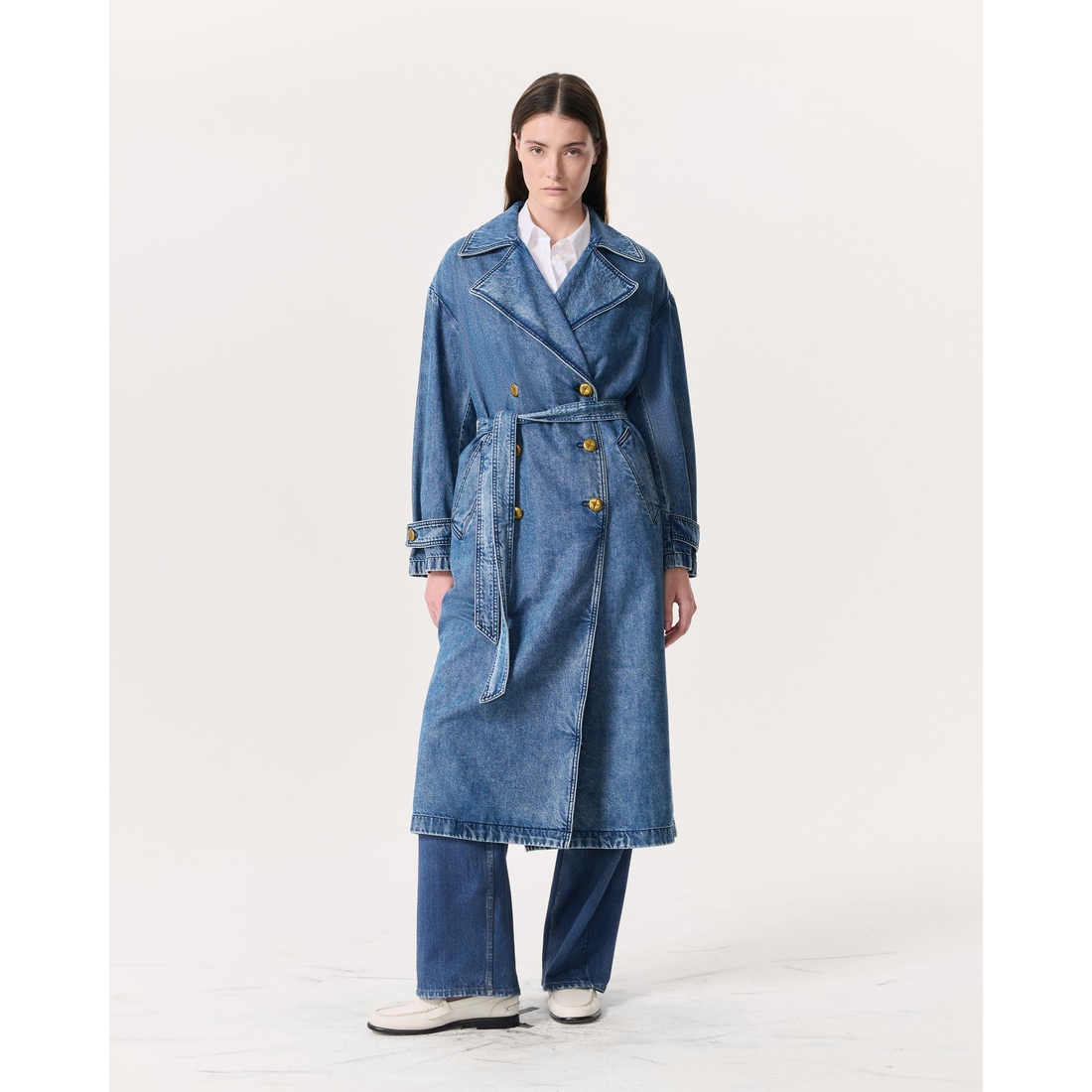 Featherweight Alora Denim Trench Coat available now at San Featherweight Alora Denim Trench Coat available now at San
