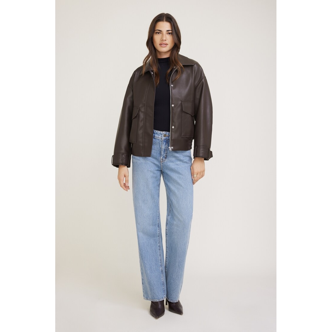 Oversized Faux Leather Aviator Jacket available now at Menlo Park