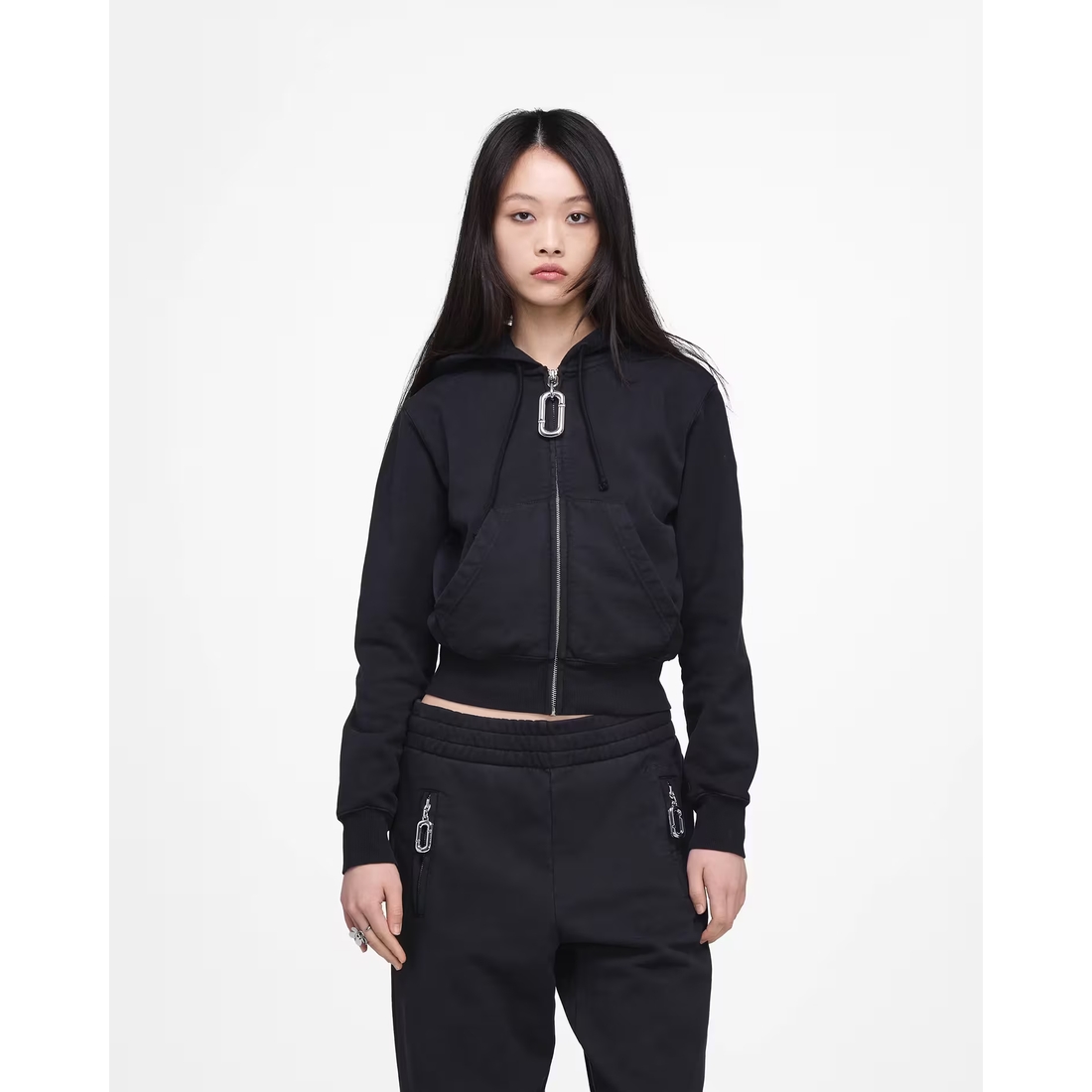Rosen Kreuz】layered crop double zip up Pink Interlock Cropped Zip