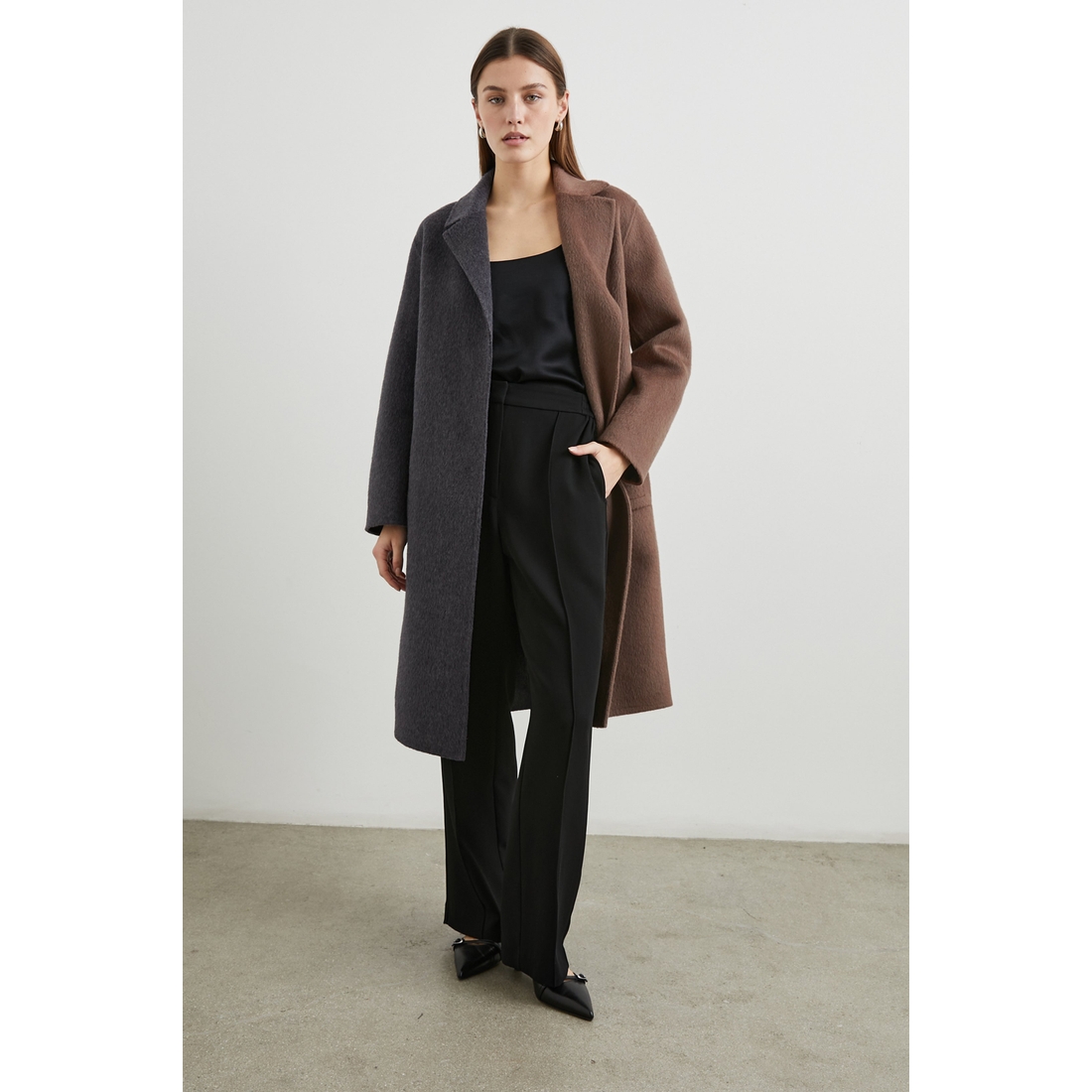 LORE COAT - CHARCOAL MINK MIX available now at Stanford Shopping