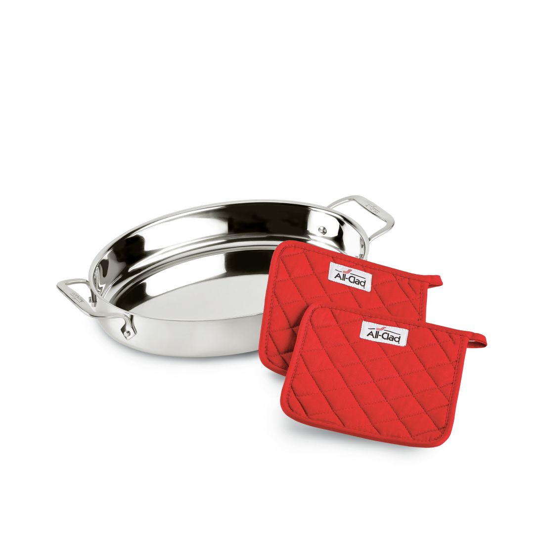All-clad Stainless Steel 15" Oval Baker & Pot Holder Set