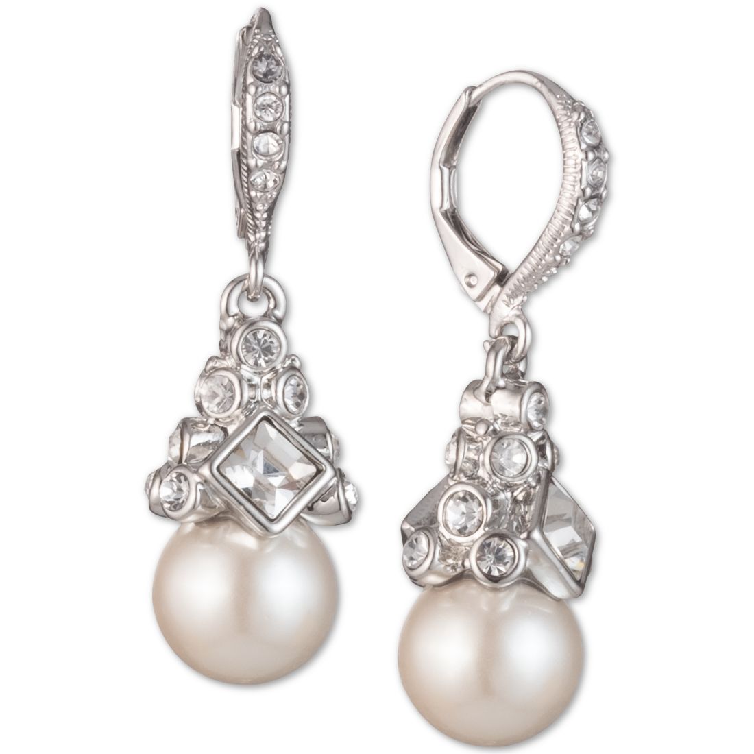 Givenchy Imitation Rhodium Crystal and Imitation Pearl Small Drop Earring