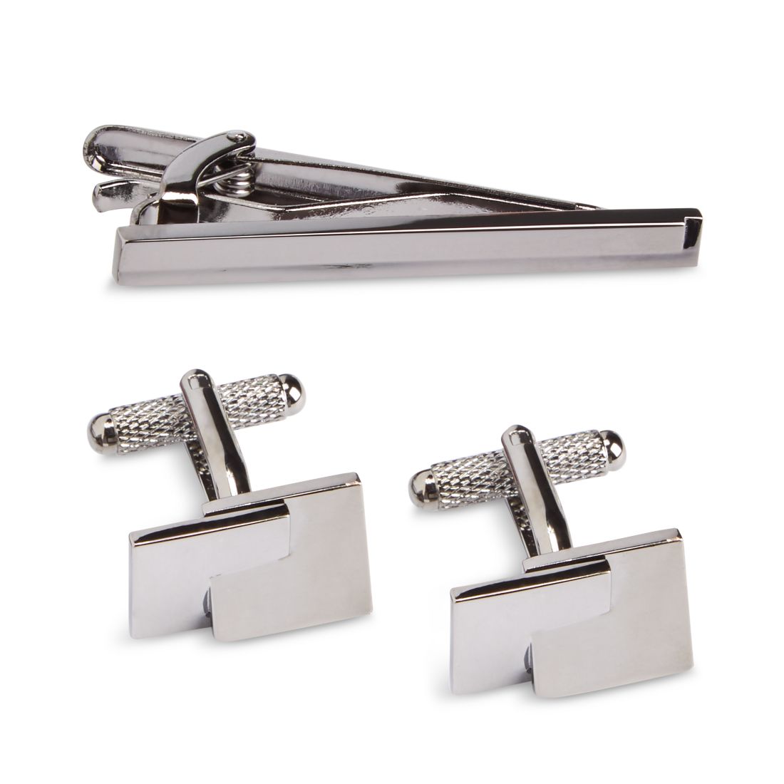 Perry Ellis Portfolio Men's Small Grid Cuff Links & Tie Bar Set