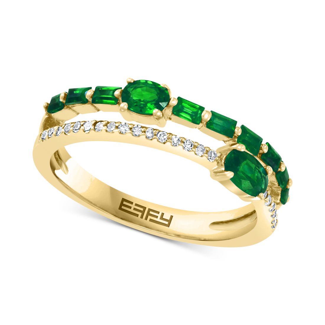 Effy Collection Effy Emerald (3/4 ct. t.w.) & Diamond (1/10 ct. t.w.) Stack Look Double Row Ring in 14k Gold