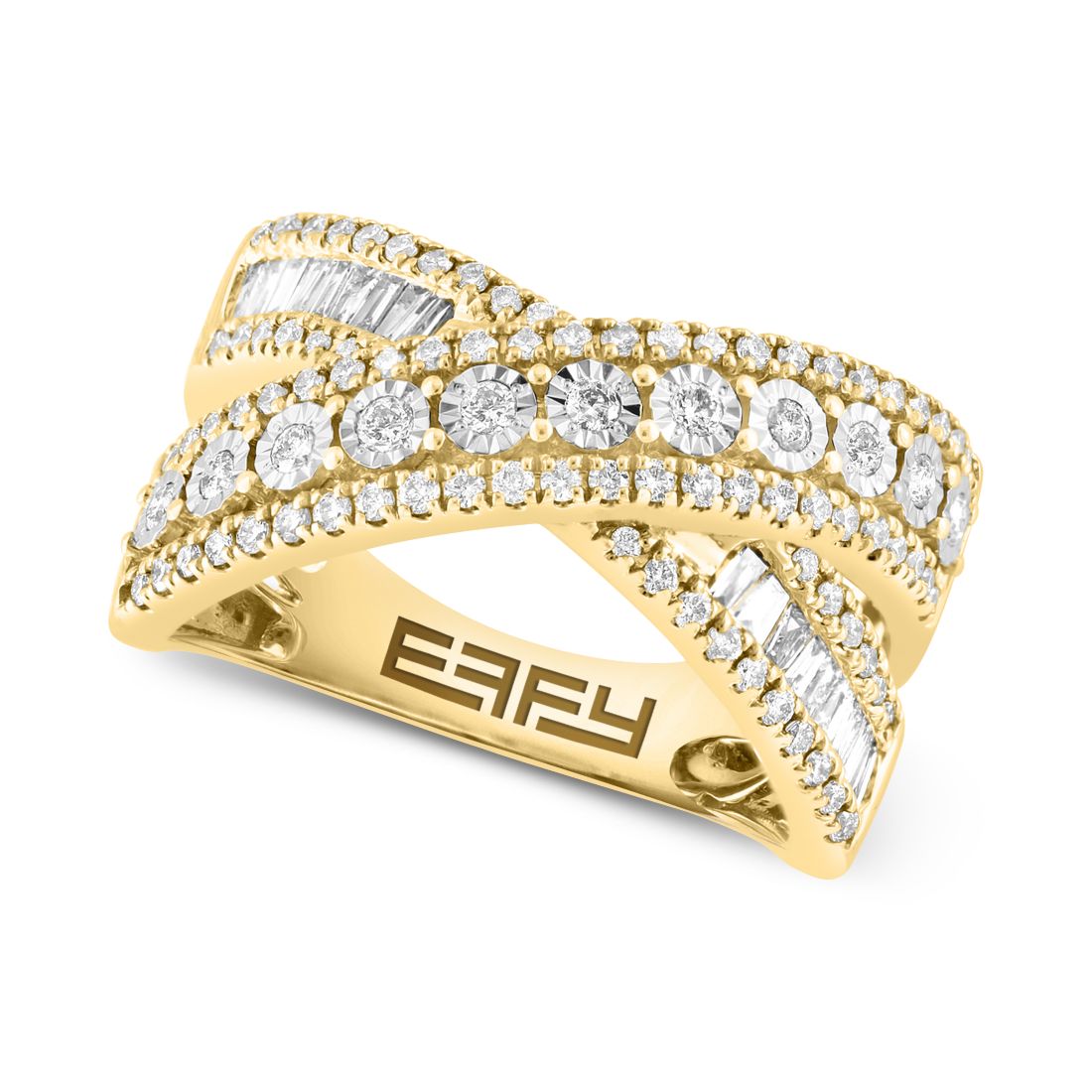 Effy Collection Effy Diamond Round & Baguette Crossover Statement Ring in White Gold (3/4 ct. t.w.) (Also available in 14k Gold)