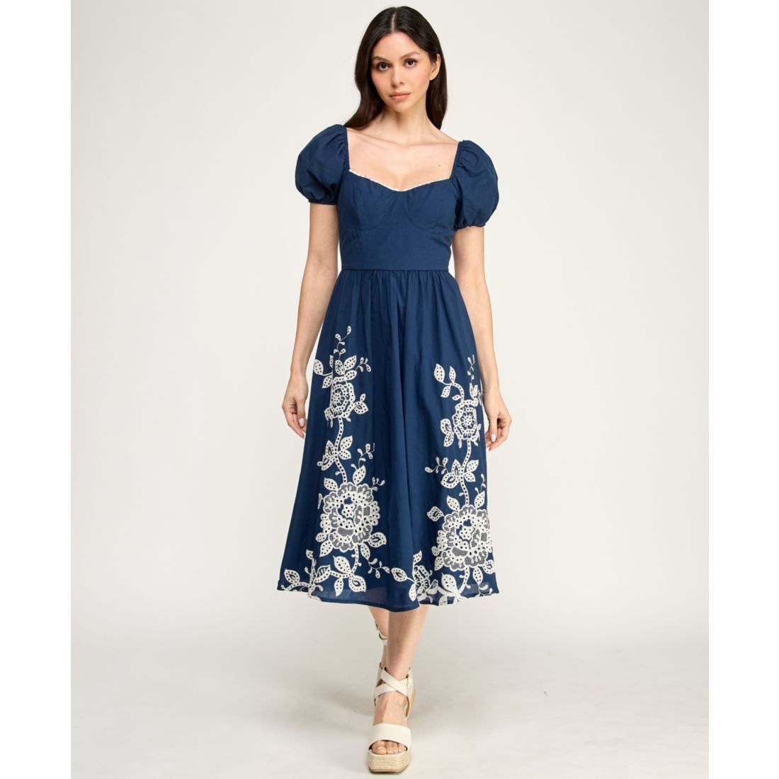 dress that falls from bust One Sweet Day Gathered Bust A-Line Dress Steel Blue main image 1