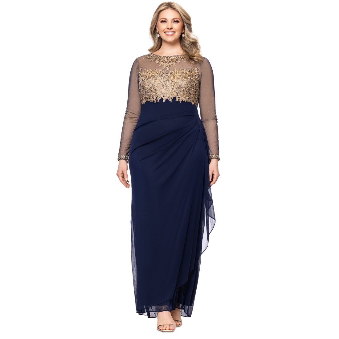 Xscape Plus Size Embroidered Illusion Gown