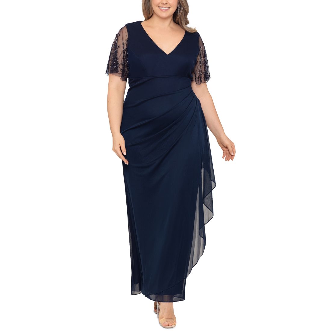 Xscape Plus Size Lace-Sleeve Dress
