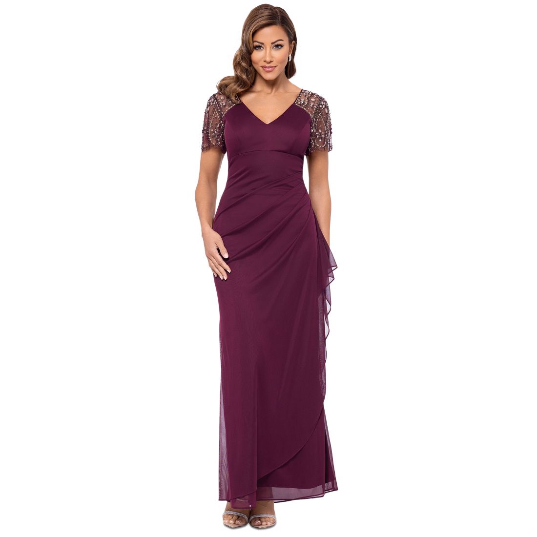 Xscape Beaded-Sleeve Gown