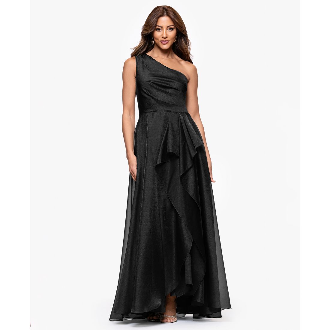 Xscape Women's Metallic Draped One-Shoulder Gown