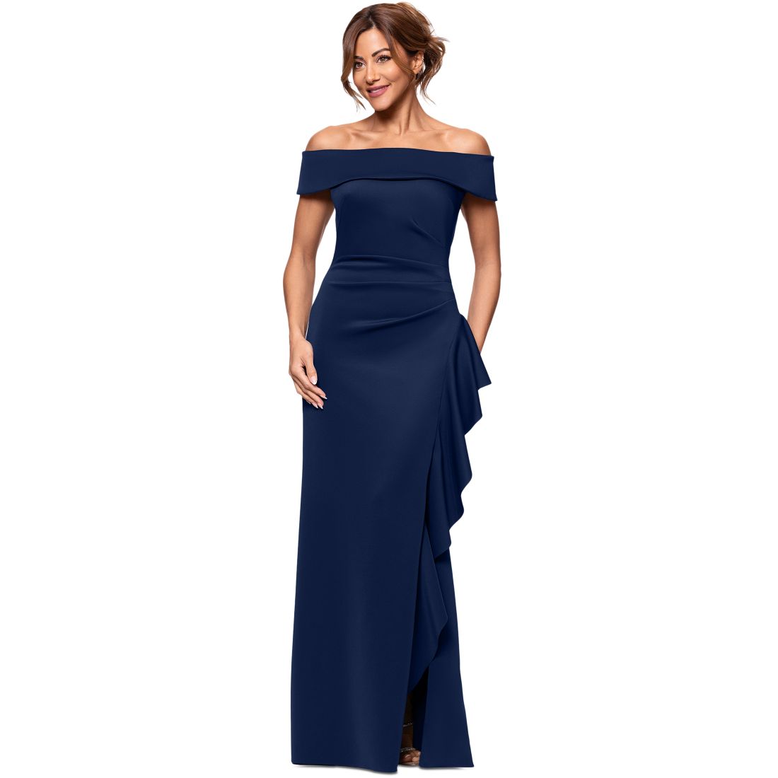 Xscape Women's Off-The-Shoulder Ruffled Side-Slit Gown