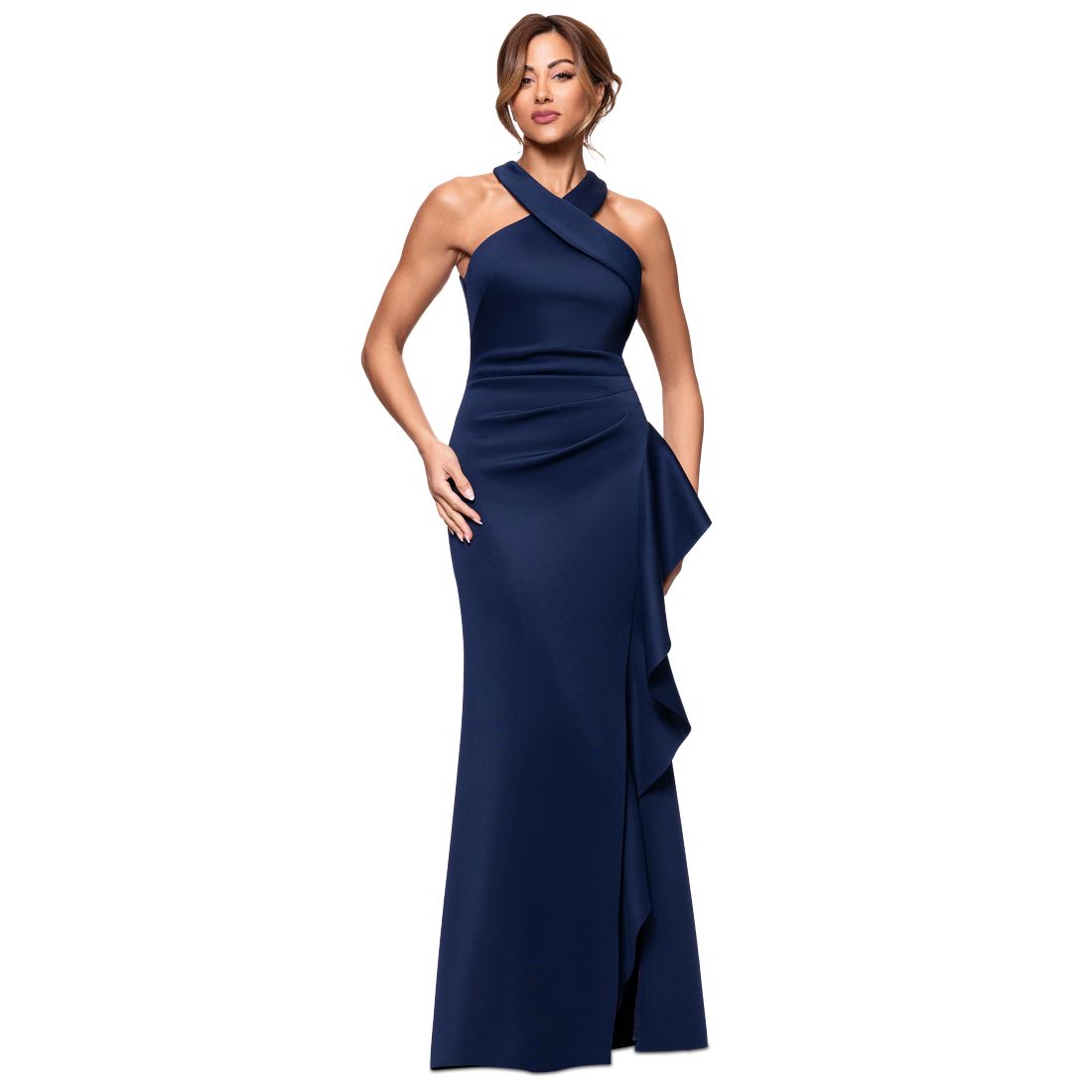 Xscape Petite Ruffled Halter Gown