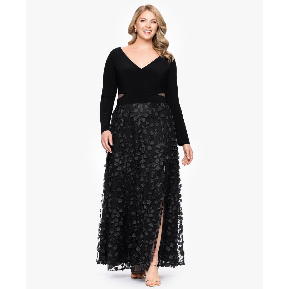 Xscape Plus Size Long Sleeve Embellished Dress