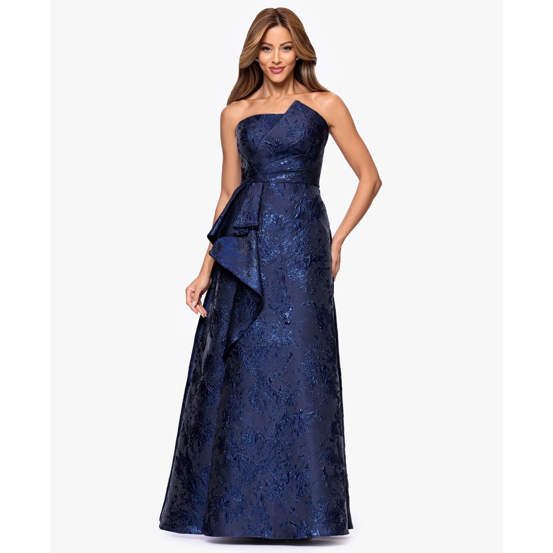 Xscape Women's Asymmetrical Strapless Ruffle Dress