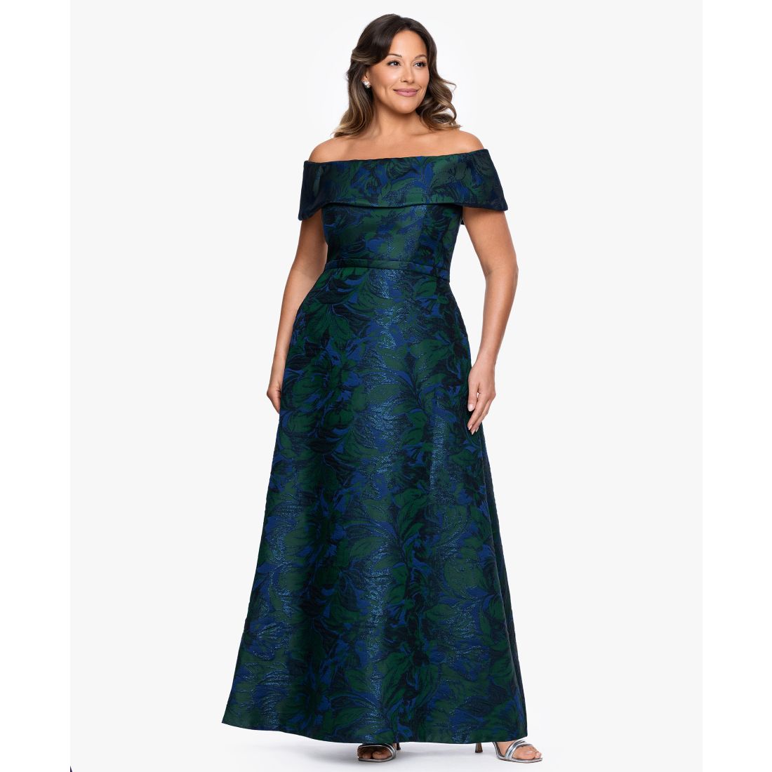 Xscape Plus Size Off-The-Shoulder Jacquard Ball Gown