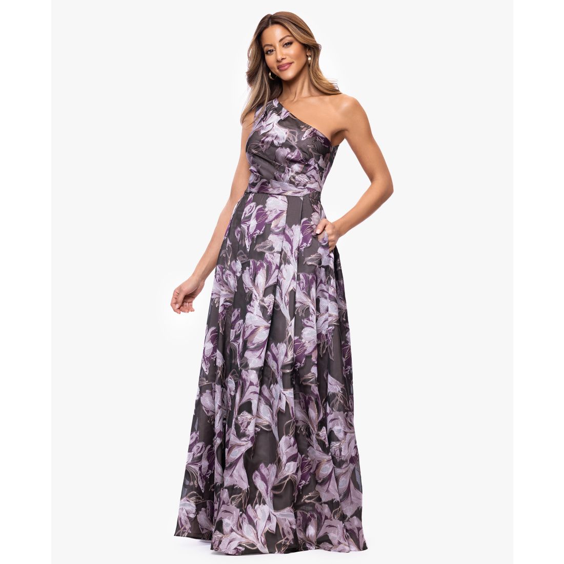 Xscape Women's One-Shoulder Printed Ball Gown
