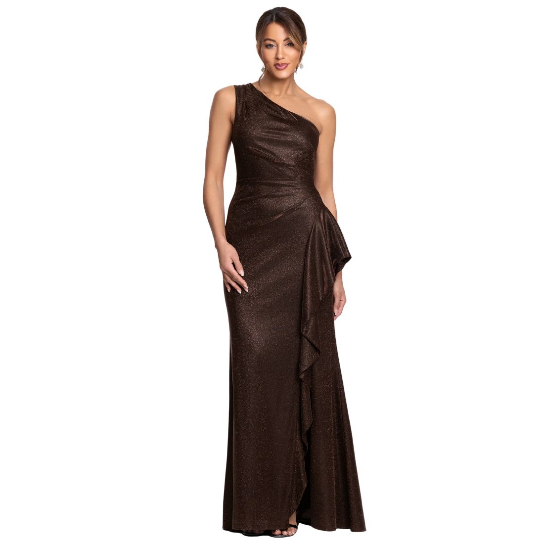 Xscape Women's One-Shoulder Glitter Long Dress