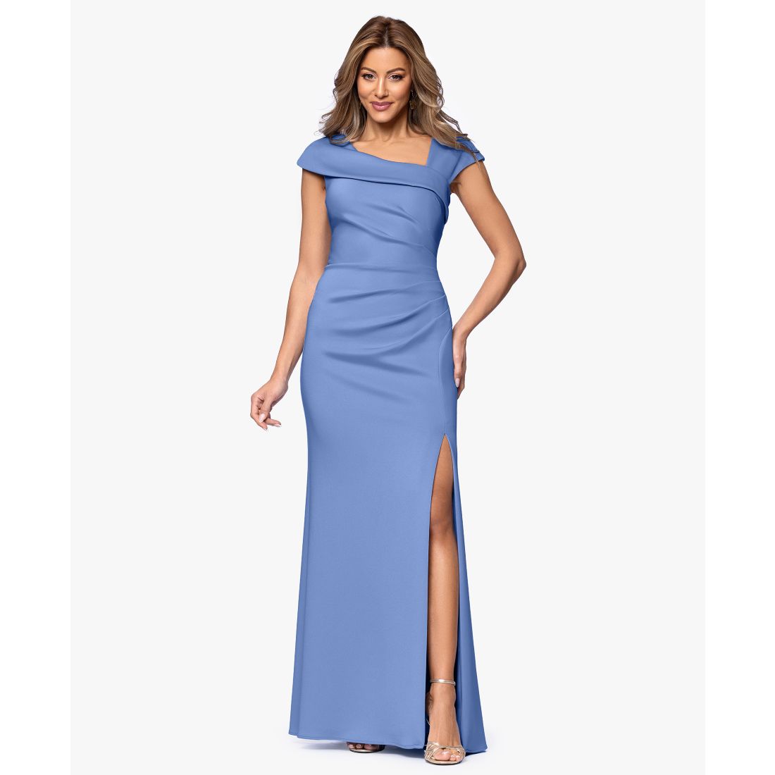 Xscape Women's Asymmetric-Neck Side-Slit Gown