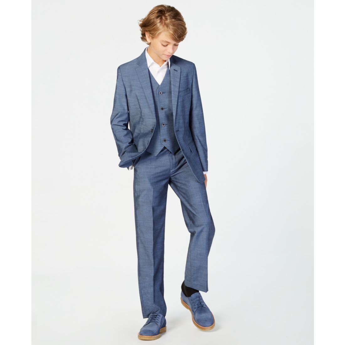 Calvin Klein Big Boys Slim-Fit Plain Weave Machine Washable Suit Pants