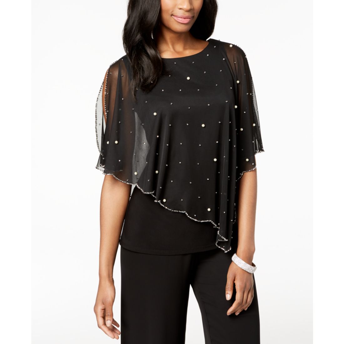 Msk Embellished Asymmetrical Overlay Top