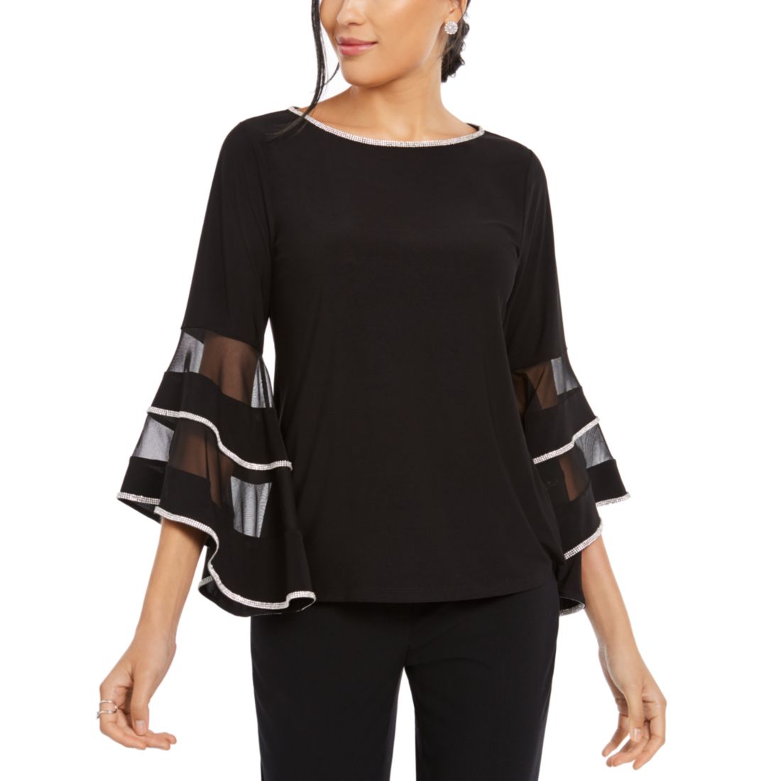 Msk Illusion Rhinestone Bell-Sleeve Top