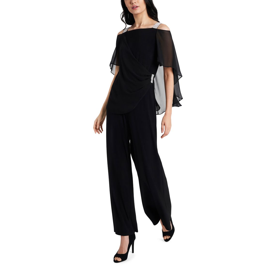 Msk Side-Draped Cold-Shoulder Jumpsuit