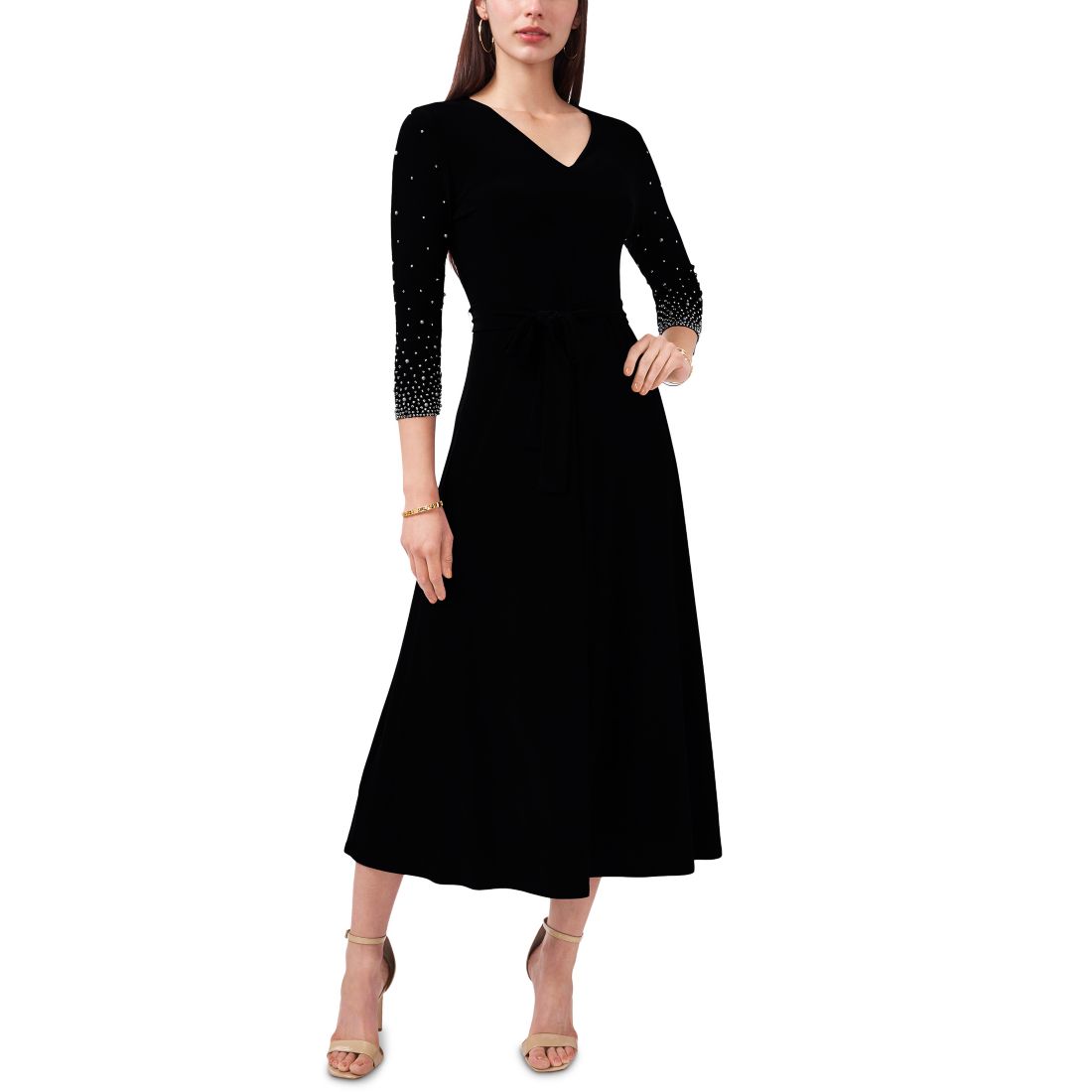 Msk V-Neck Beaded Midi Dress