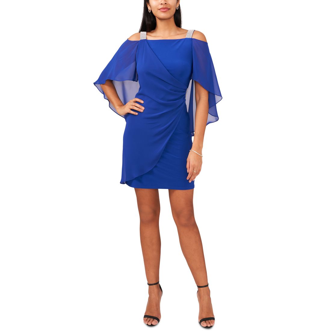 Msk Beaded-Strap Capelet-Back Dress