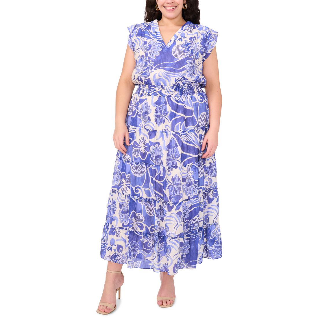 kohls dress shirts MSK Floral Cold Shoulder Tie-Sleeve Dress | Size M main image 0