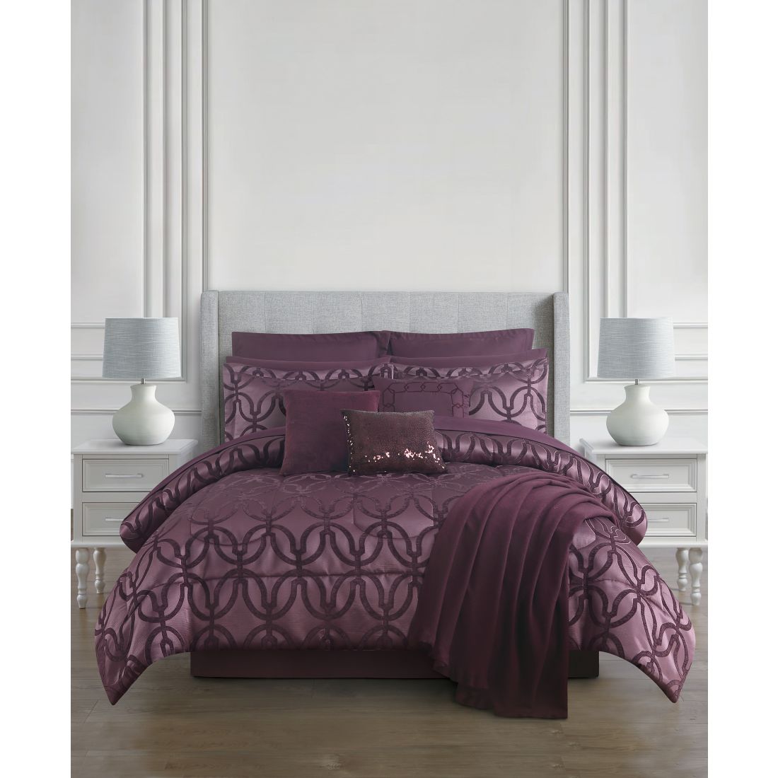 Macy's Brooks Reversible 14-Piece Jacquard Microfiber Comforter Set, King, Created for Macy's