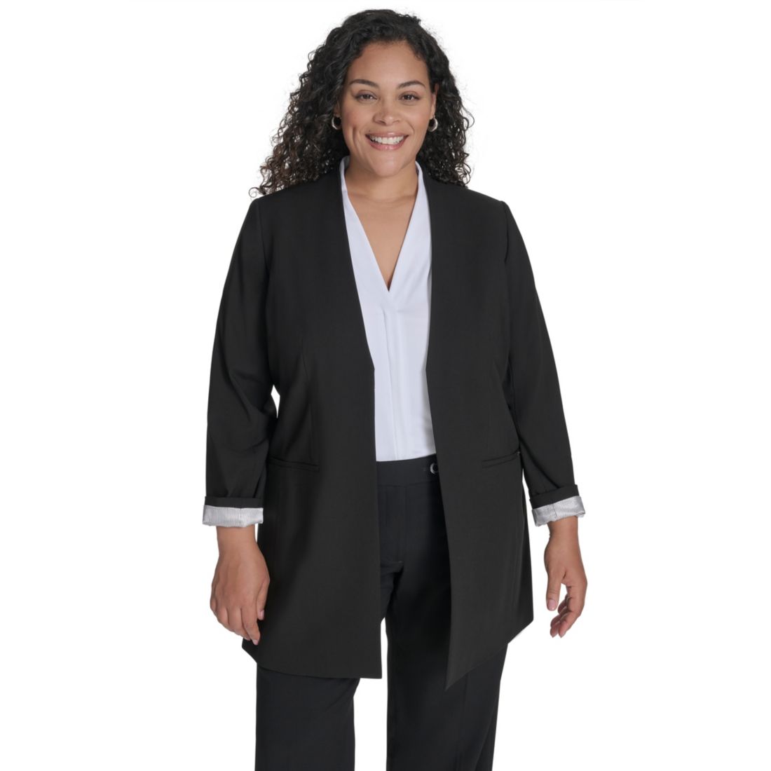 Calvin Klein Plus Size Collarless Open-Front Topper Jacket