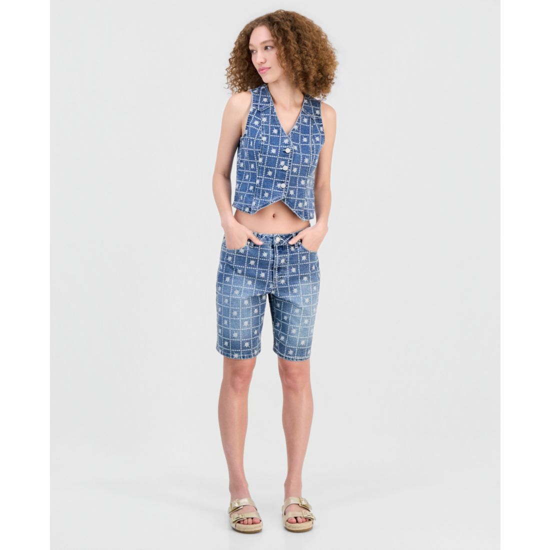 And Now This Women's Patchwork Embroidered Jorts, Macy's Exclusive