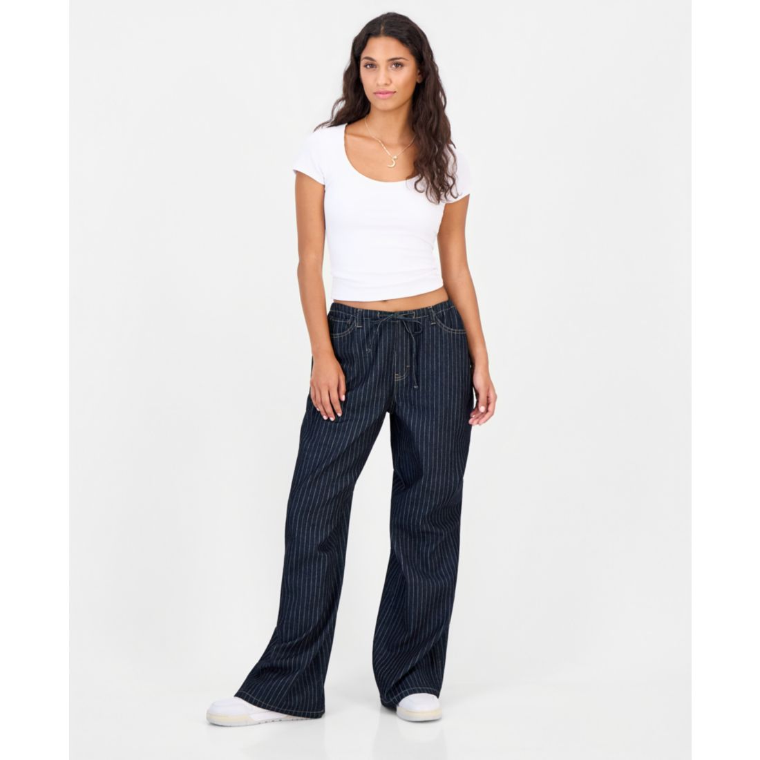 Vanilla Star Juniors' Striped Wide-Leg Pull-On Jeans