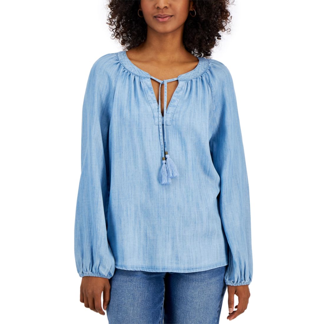 Blue peasant blouse online