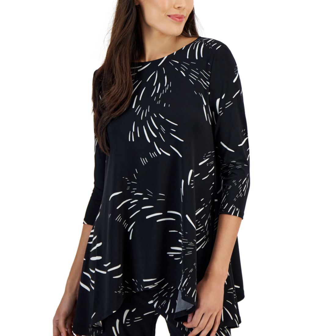 Jm Collection Petite Printed 3/4-Sleeve Long Top, Created for Macy's