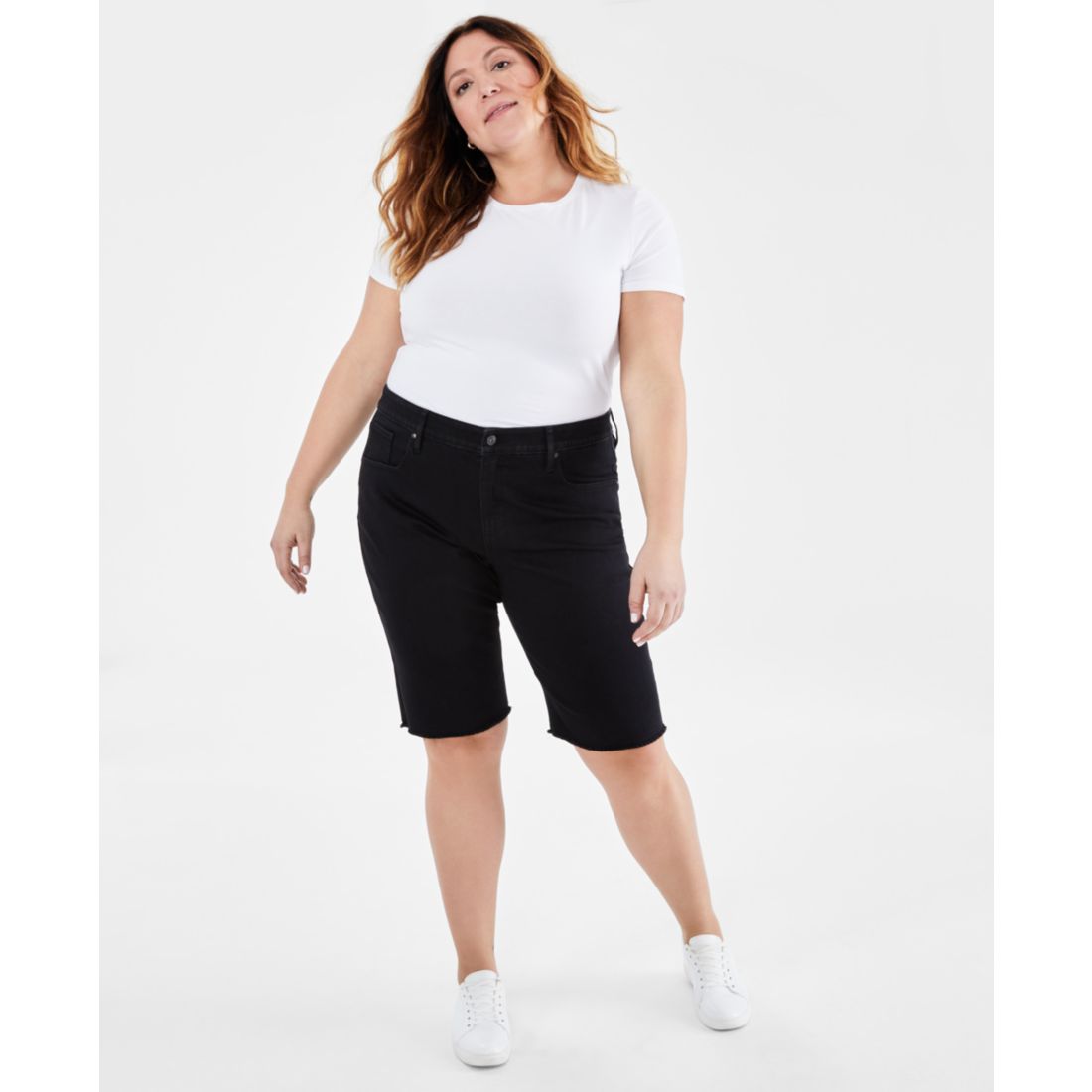 Style & Co Plus Size Denim Raw-Edge Bermuda Shorts, Created for Macy's
