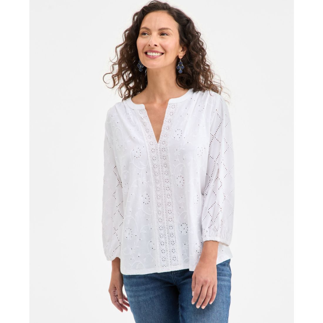 Style & Co Petite Solid Knit Eyelet Top, Exclusively at Macy's