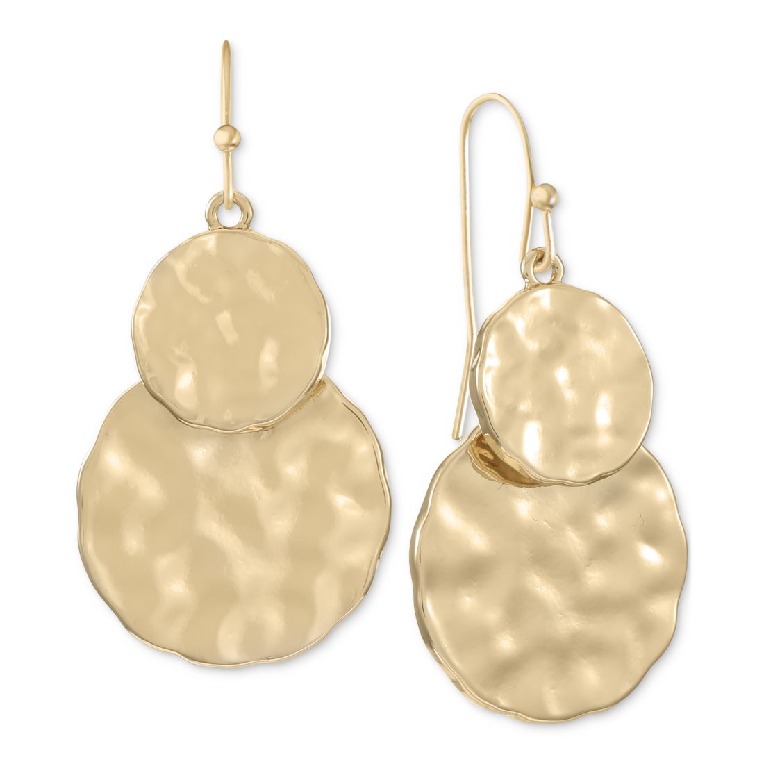 Style & Co Gold-Tone Double Hammered Disc Drop Earrings, Exclusively at Macy's