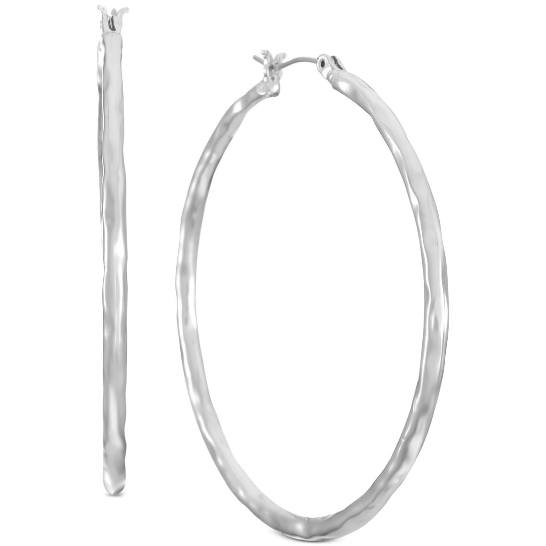 Style & Co Silver-Tone Medium Hammered Hoop Earrings, 1.38", Exclusively at Macy's