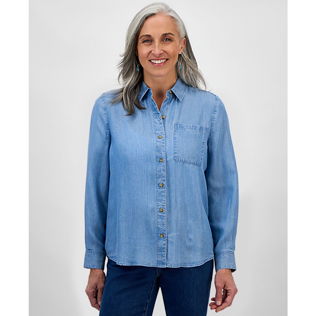 Style & Co Petite Chambray Button-Down Perfect Shirt, Exclusively at Macy's