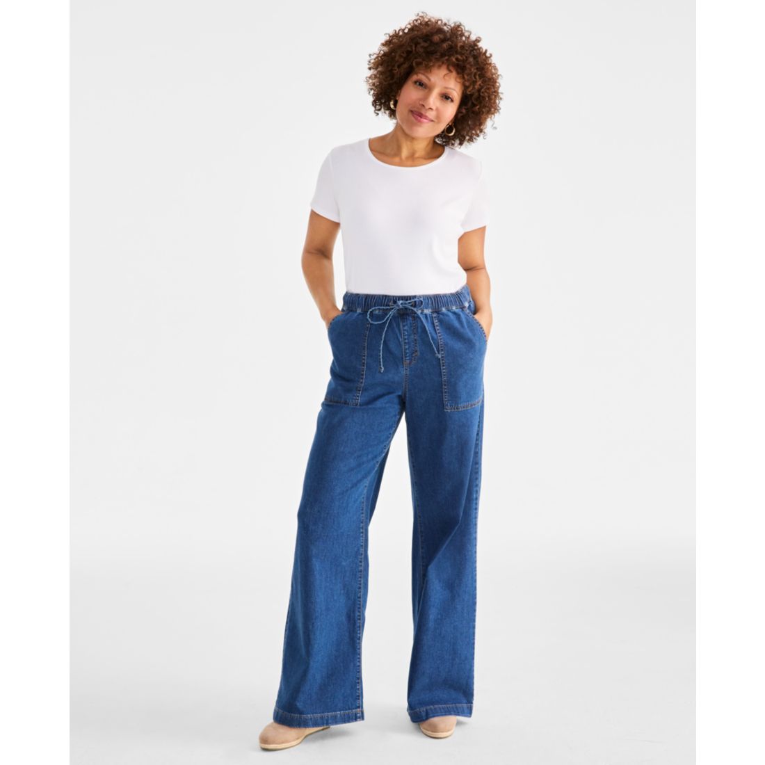 Style & Co Petite High-Rise Pull-On Wide-Leg Jeans, Exclusively at Macy's
