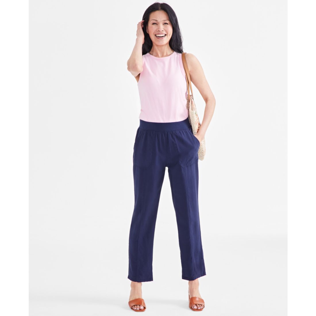 Style & Co Women's Mid-Rise Pull On Straight-Leg Ankle Pants, Created for Macy's