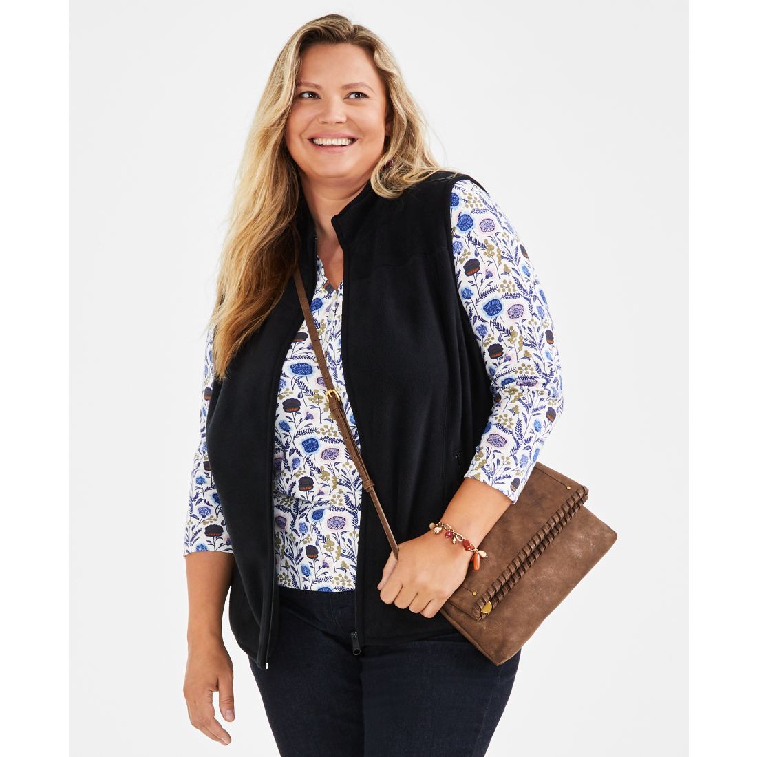 Style & Co Plus Size Solid Polar Fleece Vest, Exclusively at Macy's